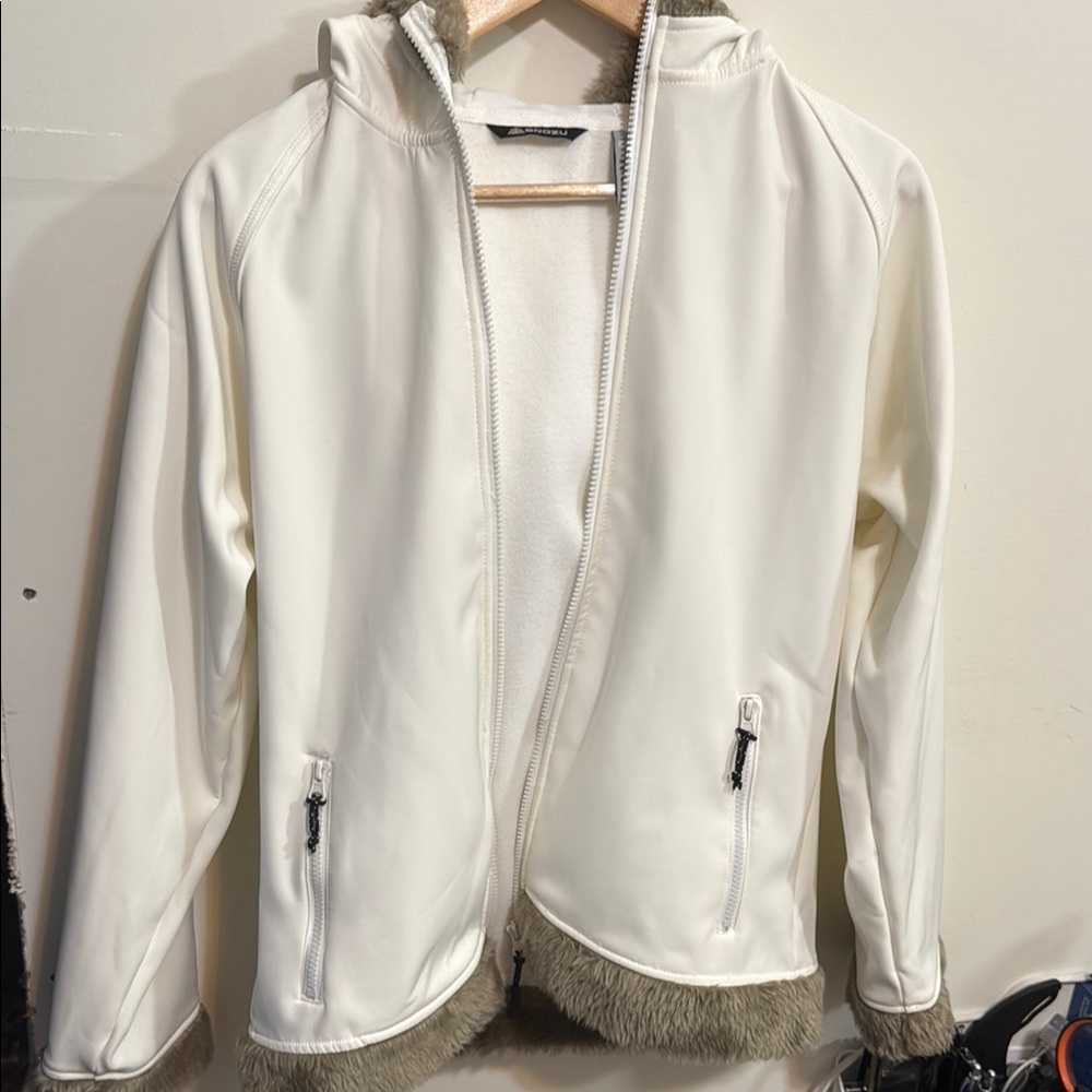 Snozu Cream Hooded Jacket with Fur Trim